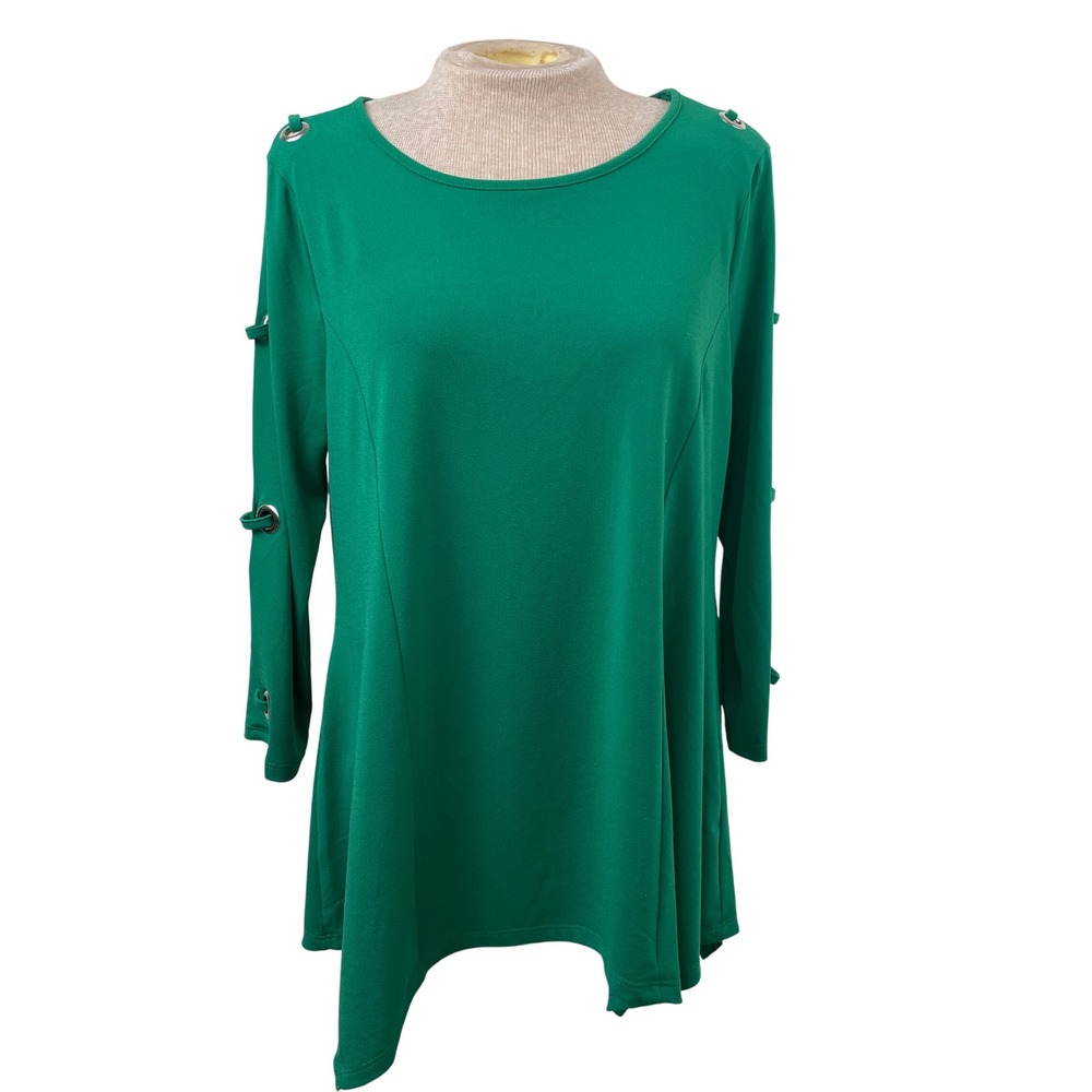 Adrianna Papell Green Grommet Detail Asymmetrical Tunic Top‎ Women's Medium